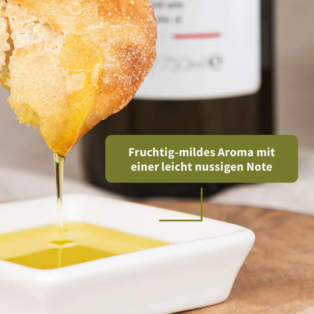 Brot mit Olivenöl, fruchtig-mildes Aroma mit einer leicht nussigen Note