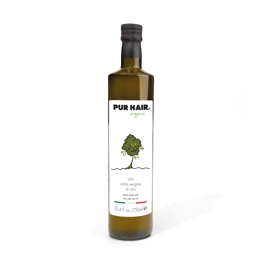 PUR HAIR organic olio extra vergine di olio, Bio-Olivenöl in 750 ml grüne Glasflasche, aus Sizilien, Produktbild