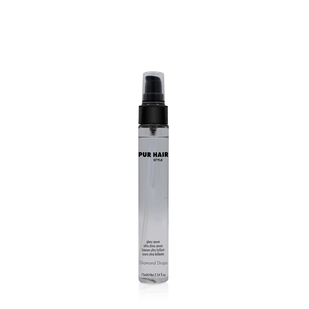 PUR HAIR Style Diamond Drops Glanz-Serum in transparenter 75 ml Flasche mit schwarzem Pumpverschluss