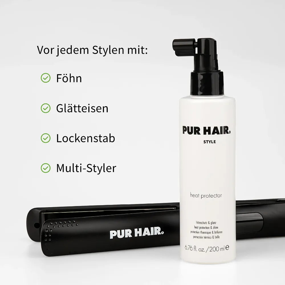 PUR HAIR Heat Protector für Hitzestyling mit Föhn, Glätteisen, Lockenstab und Multi-Styler – zuverlässiger Hitzeschutz vor jedem Styling.