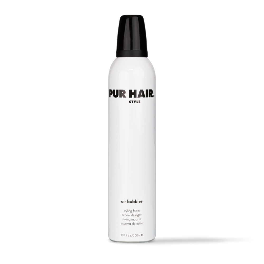 PUR HAIR Air Bubbles, Schaumfestiger, in weißer Dose mit schwarzem Sprühkopf, 300 ml