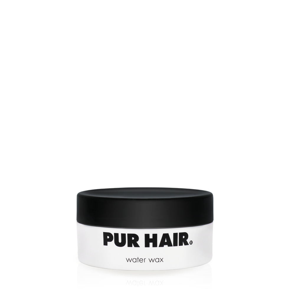 PUR HAIR Water Wax in runder weißer Dose mit schwarzem Schraubdeckel, 100 ml