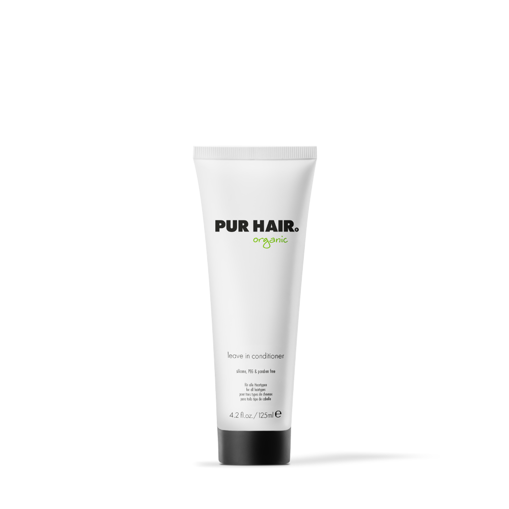 PUR HAIR Organic Leave-in Conditioner, 125 ml Tube mit Pumpspender, freigestellt auf weißem Hintergrund