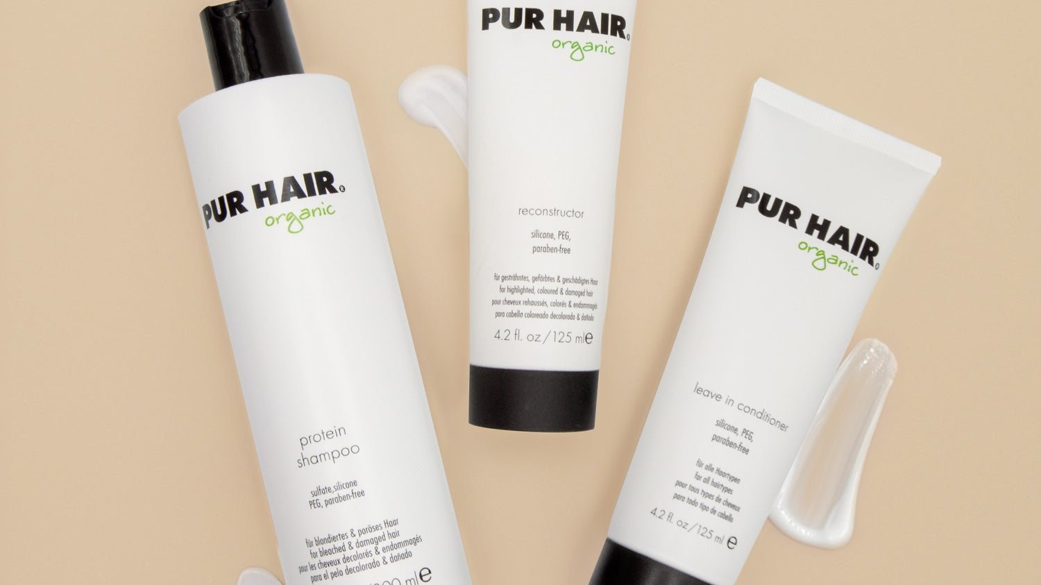 PUR HAIR Organic Haarpflege-Set für blondiertes Haar, brauner Hintergrund