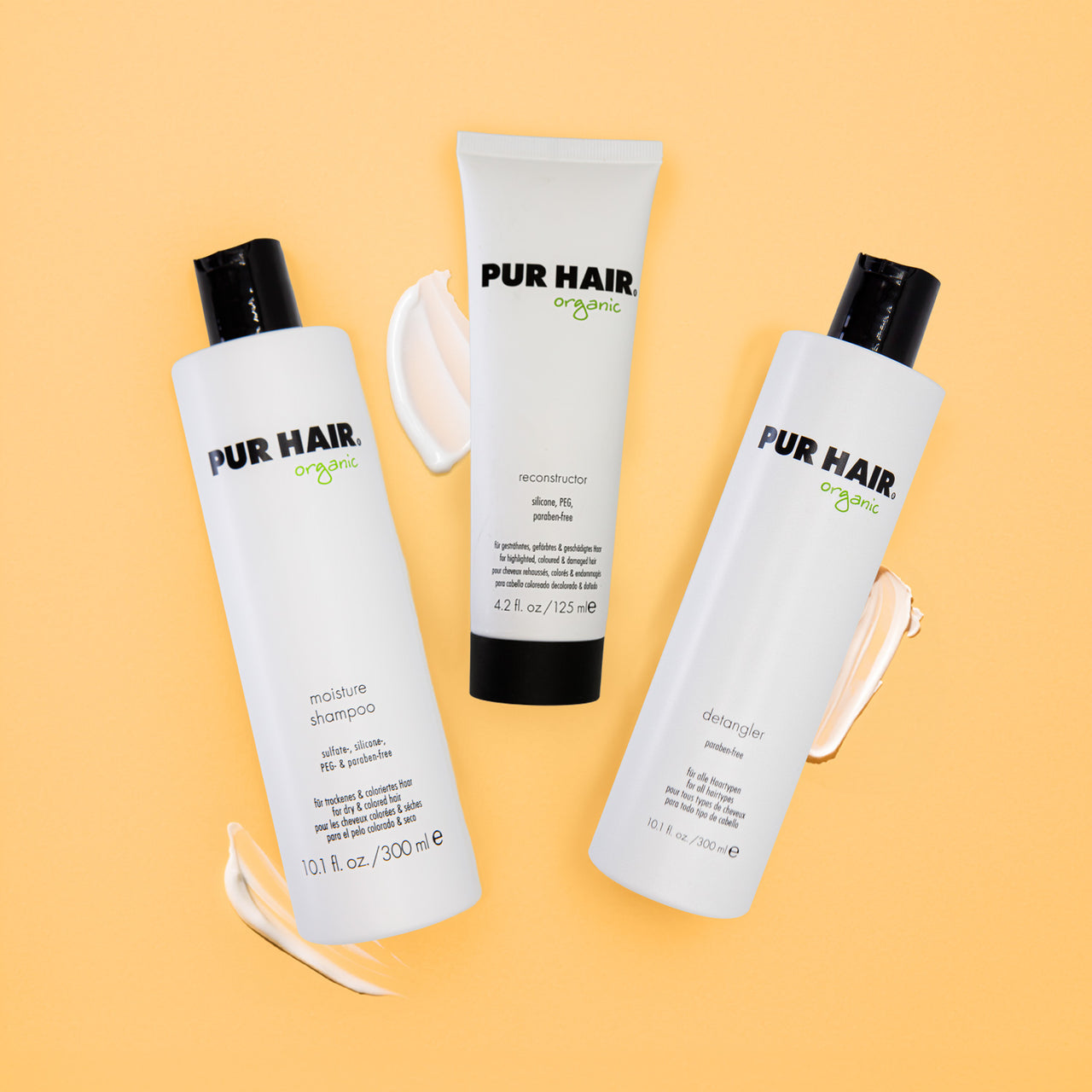 PUR HAIR Organic Haarpflege-Set für gefärbtes und schwaches Haar, orangener Hintergrund
