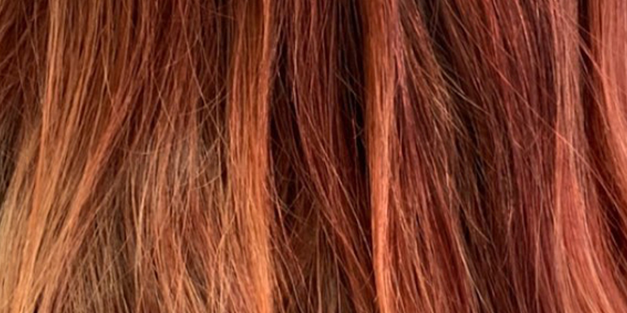 Gefärbtes rotes Haar, ausgetrocknet und strohig in der Struktur.