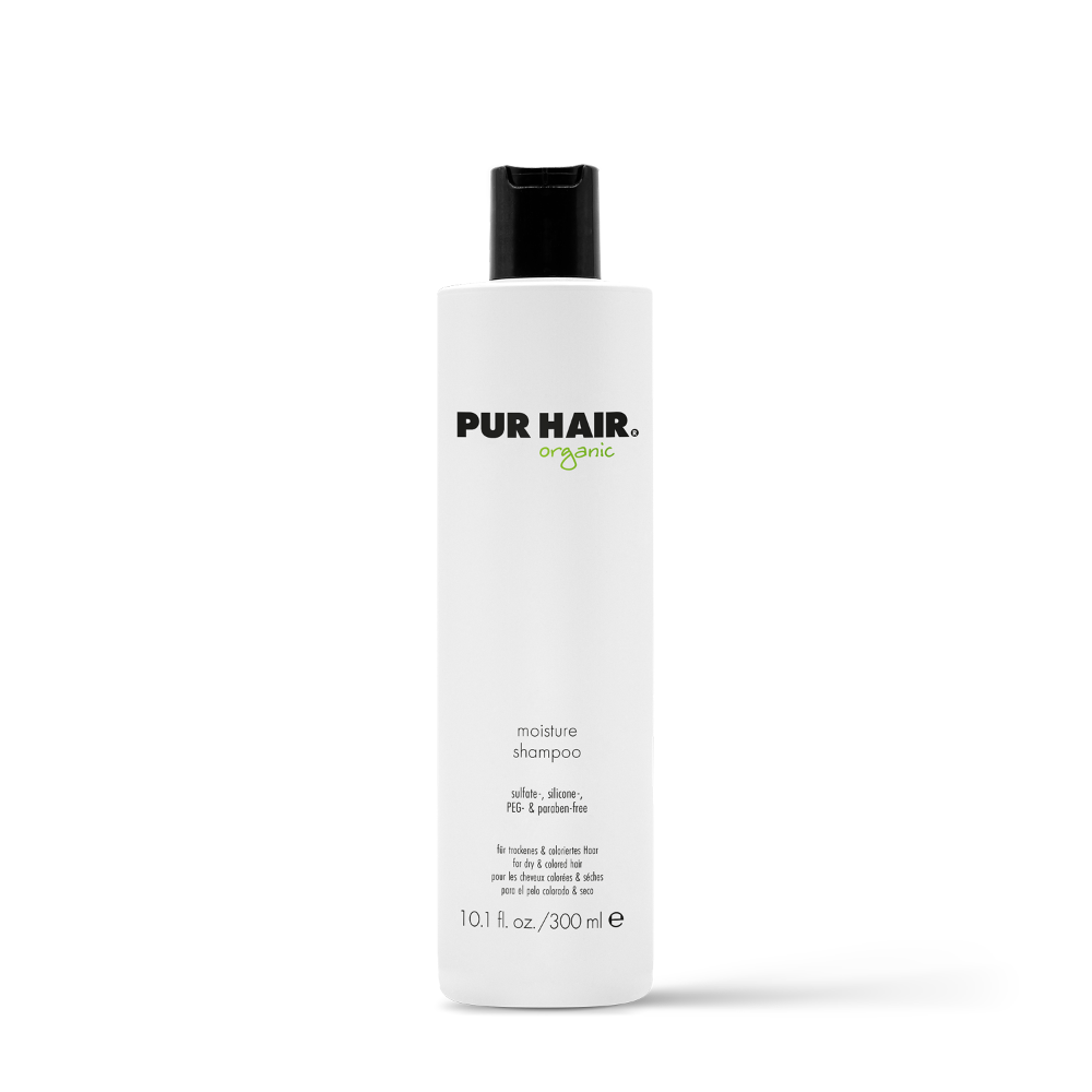 PUR HAIR Organic Moisture Shampoo, 300 ml Flasche in Weiß mit schwarzem Deckel