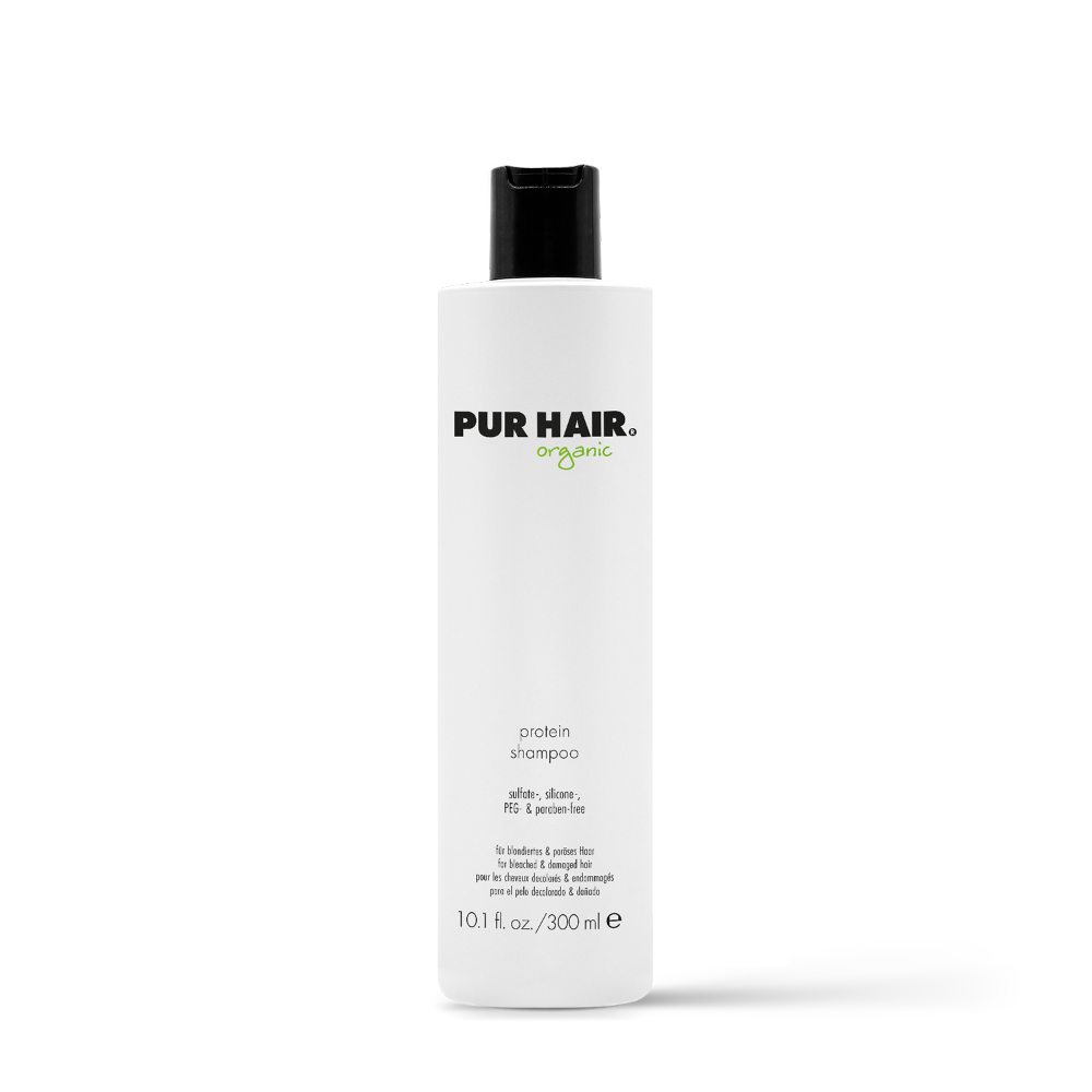 PUR HAIR Organic Protein Shampoo, 300 ml Flasche in Weiß mit schwarzem Deckel