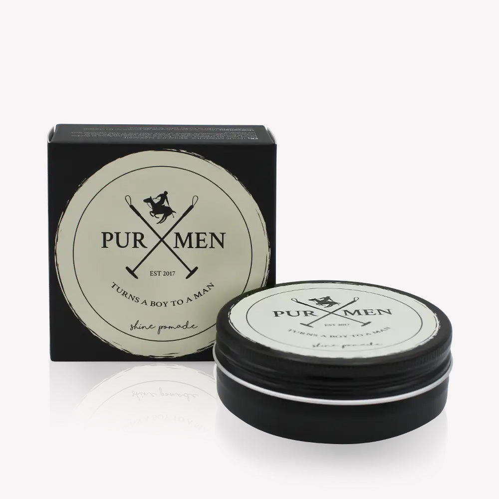 PUR MEN Shine Pomade – Männer-Pomade in schwarzer Verpackung mit beiger Front, Flexibler Halt