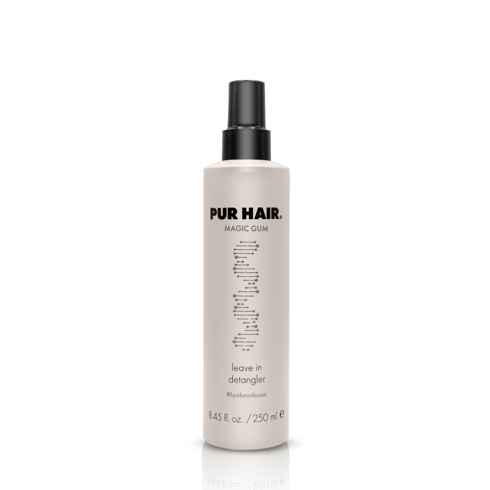 PUR HAIR Magic Gum Leave In Detangler, 250 ml Flasche in beige mit schwarzem Sprühkopf
