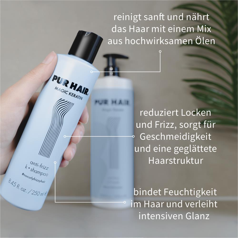 PUR HAIR Magic Keratin Shampoo – Anti-Frizz Haarshampoo gegen Frizz und Locken, reinigt sanft, glättet die Haarstruktur und verleiht Glanz