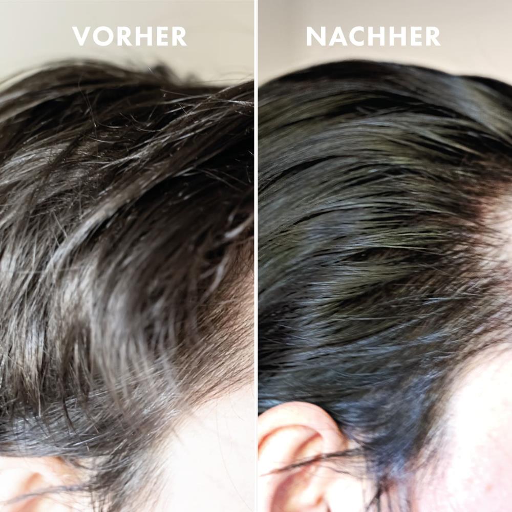 Vorher-Nachher-Vergleich von Haaren nach Anwendung der PUR HAIR Matte Paste – links weniger definiert, rechts mit glatterem, strukturiertem Finish