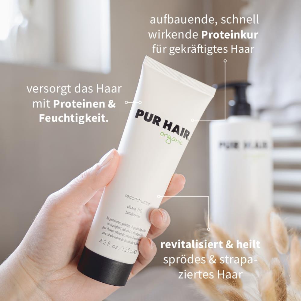 PUR HAIR Organic Reconstructor in 125 ml Tube – Proteinkur versorgt das Haar mit Proteinen & Feuchtigkeit, revitalisiert sprödes und strapaziertes Haar