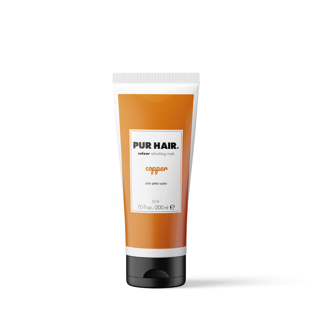 PUR HAIR Colour Refreshing Mask Copper – Farbauffrischende Haarmaske in orangener 200 ml Tube mit schwarzem Klappverschluss