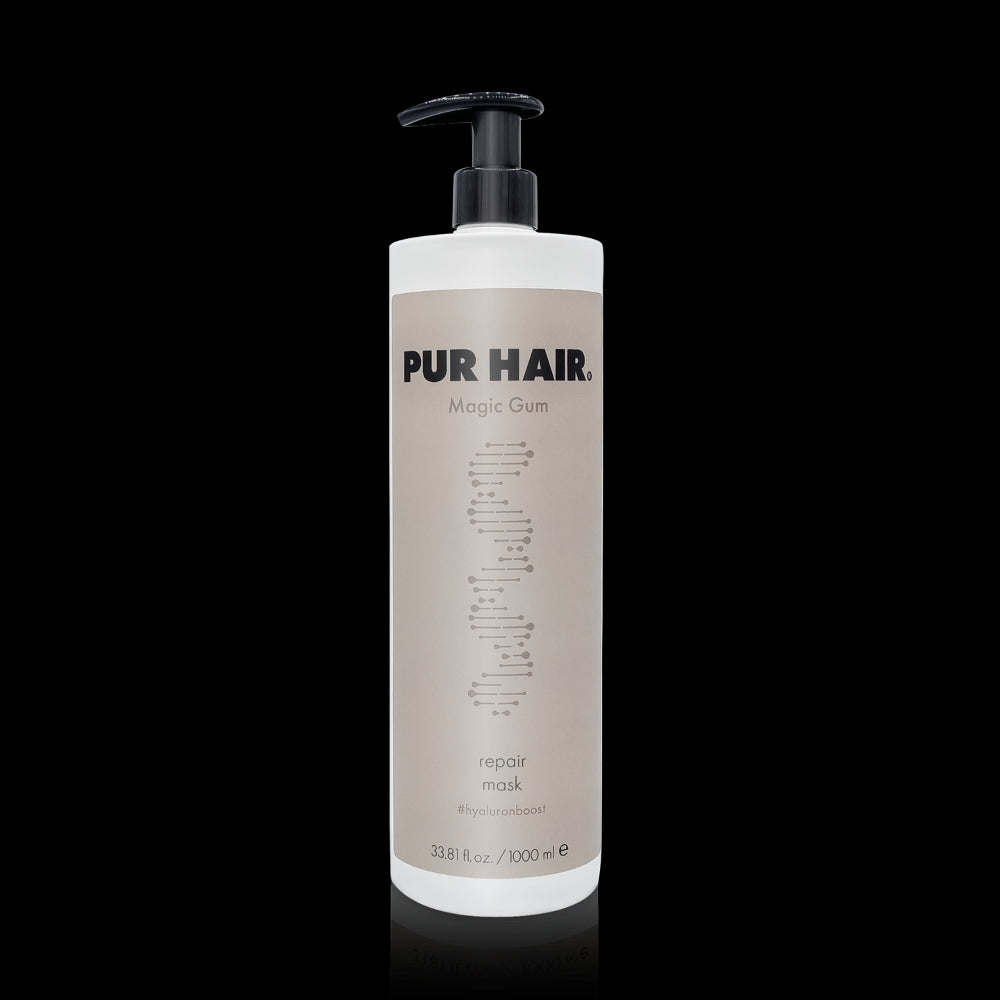 PUR HAIR Magic Gum Maske & Conditioner, 1000 ml Flasche in hellbraun mit schwarzem Pumpspender