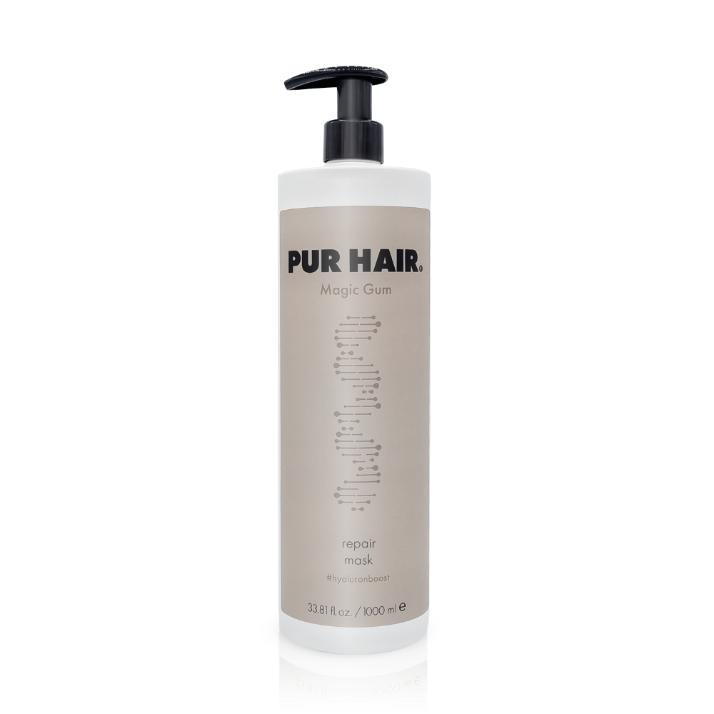 PUR HAIR Magic Gum Maske & Conditioner, 1000 ml Flasche in hellbraun mit schwarzem Pumpspender