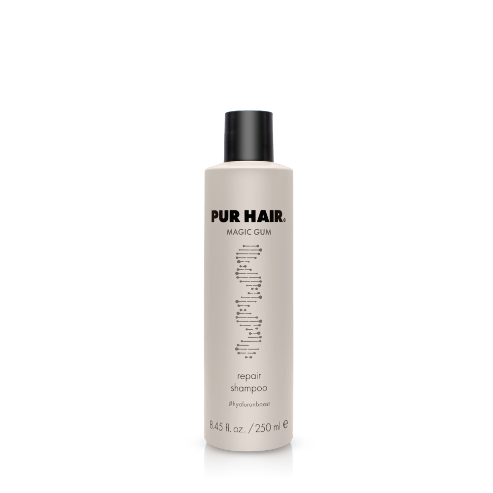PUR HAIR Magic Gum Shampoo, 250 ml Flasche in hellbraun mit schwarzem Deckel