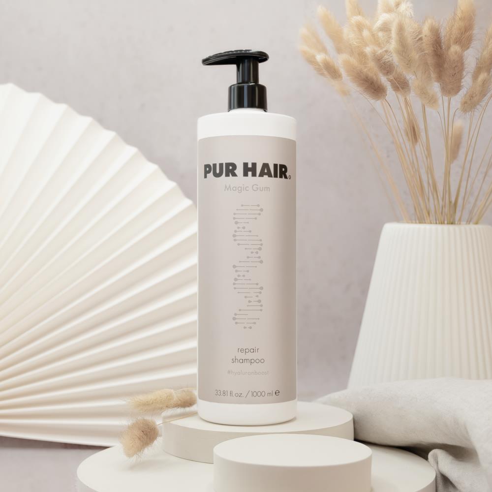 PUR HAIR Magic Gum Repair Shampoo 1000 ml – reparierendes Shampoo mit Hyaluronboost für trockenes, strapaziertes Haar