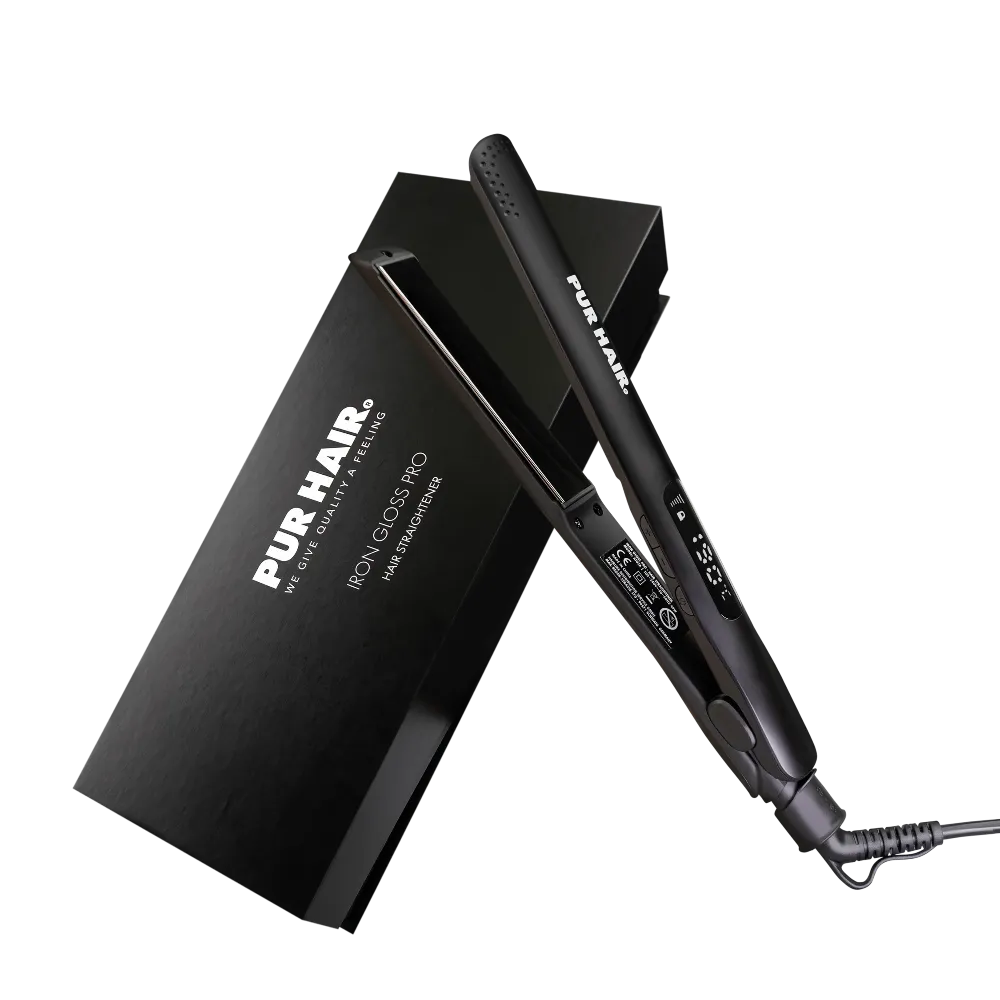 PUR HAIR Iron Gloss Pro Glätteisen in hochwertiger Geschenkbox für professionelles Haarstyling mit glänzenden Ergebnissen.