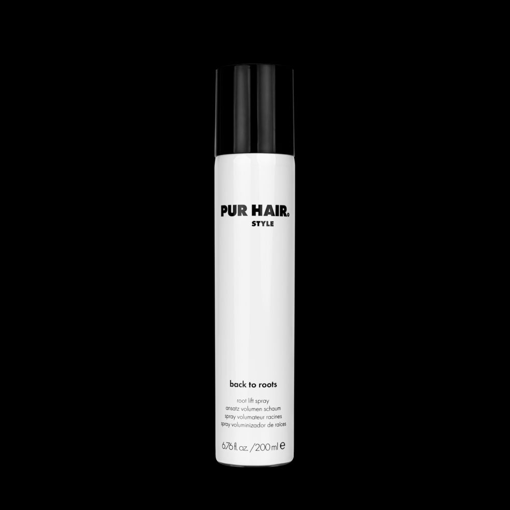 Weiße Dose PUR HAIR STYLE Back to Roots, 200 ml – Ansatz-Volumen-Spray für mehr Fülle und Halt