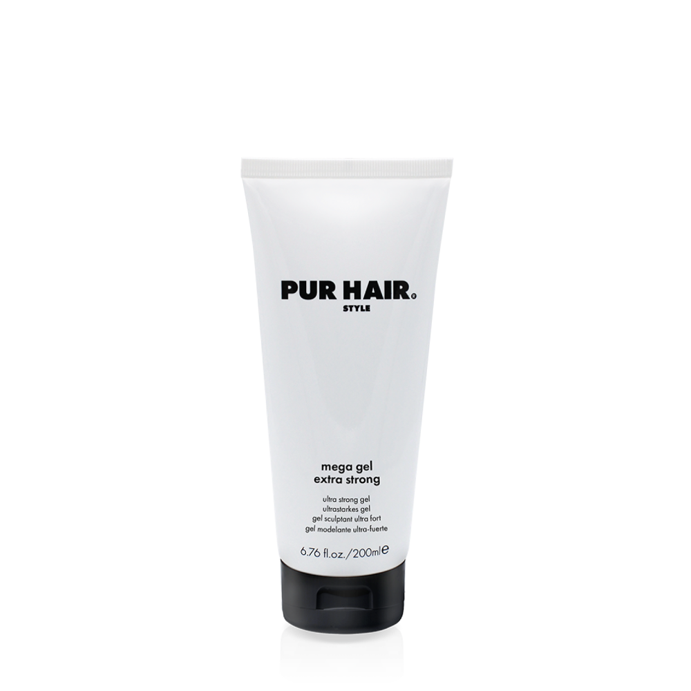 PUR HAIR Mega Gel Extra Strong in weißer Tube mit schwarzem Deckel, 200 ml