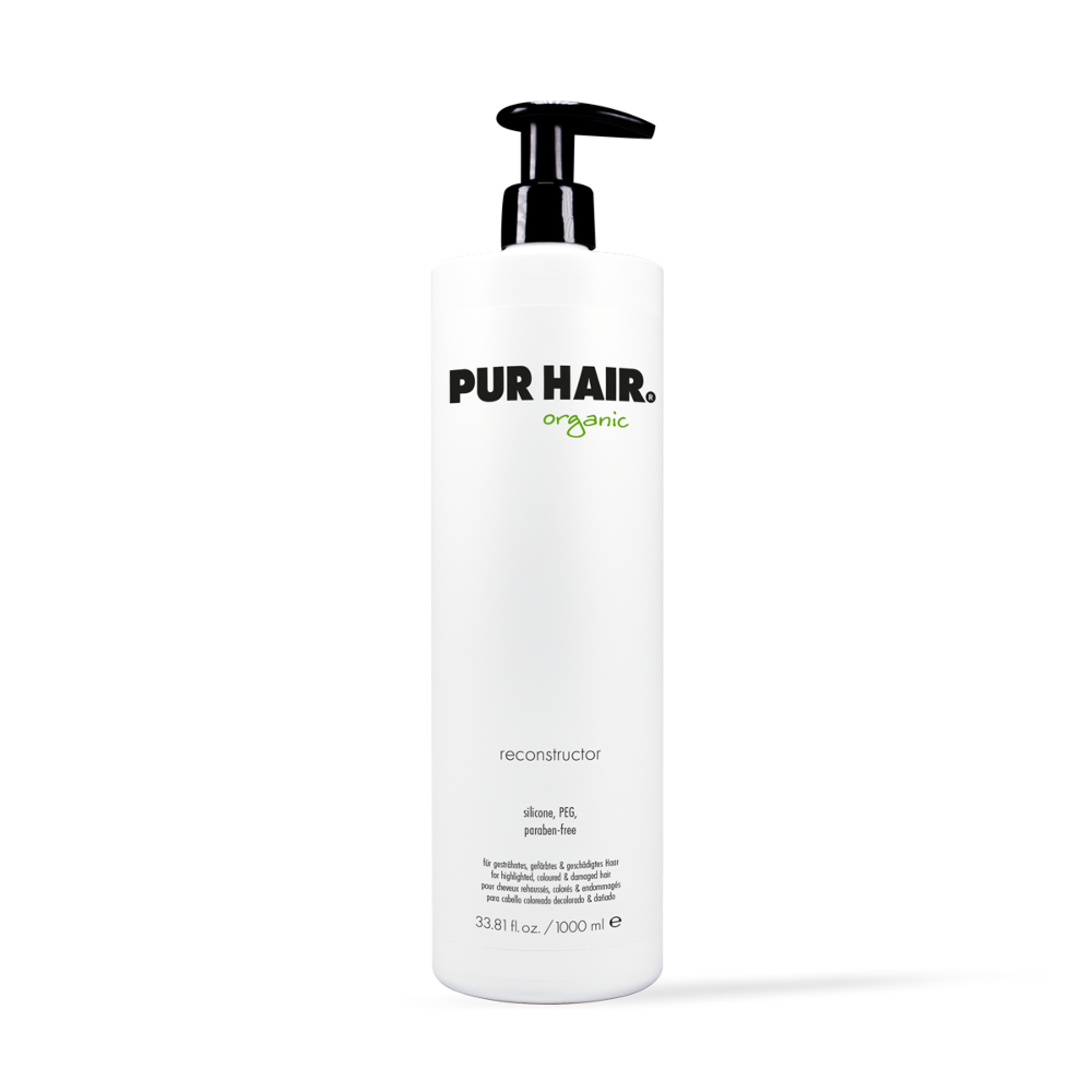 PUR HAIR Organic Reconstructor, 1000 ml Flasche in weiß mit schwarzem Pumpspender