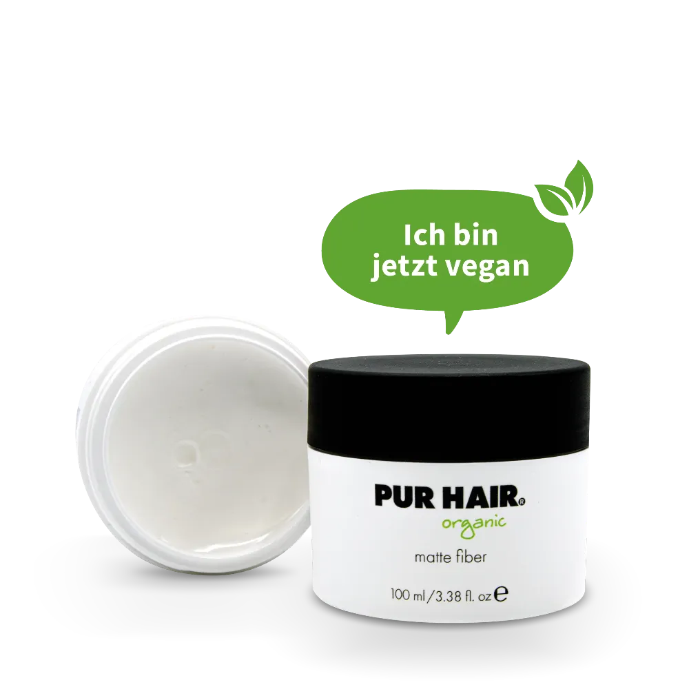 Magic Fiber - Weißer Tiegel mit schwarzem Deckel. Und in grüner Sprechblase steht darüber "Ich bin jetzt vegan".