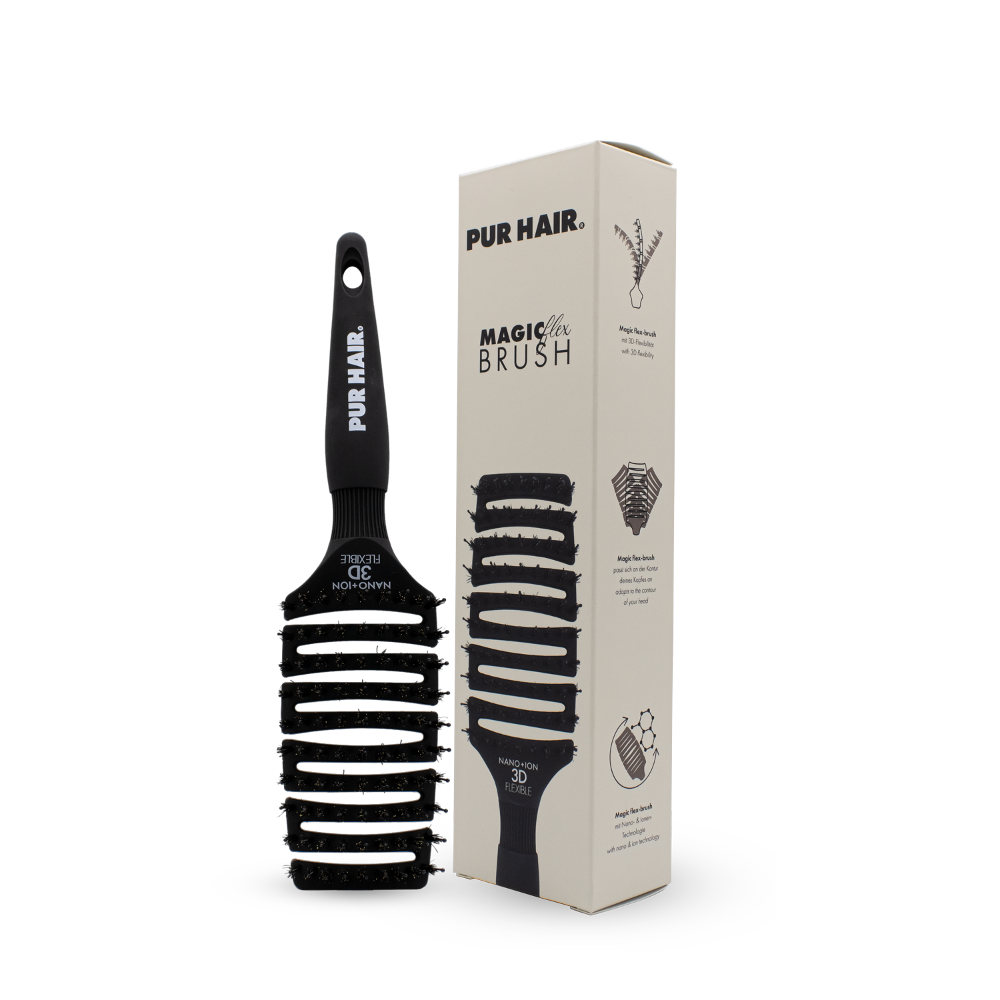 PUR HAIR Magic Flex Brush – schwarze flexible Haarbürste mit Nanion 3D Fibre Technologie